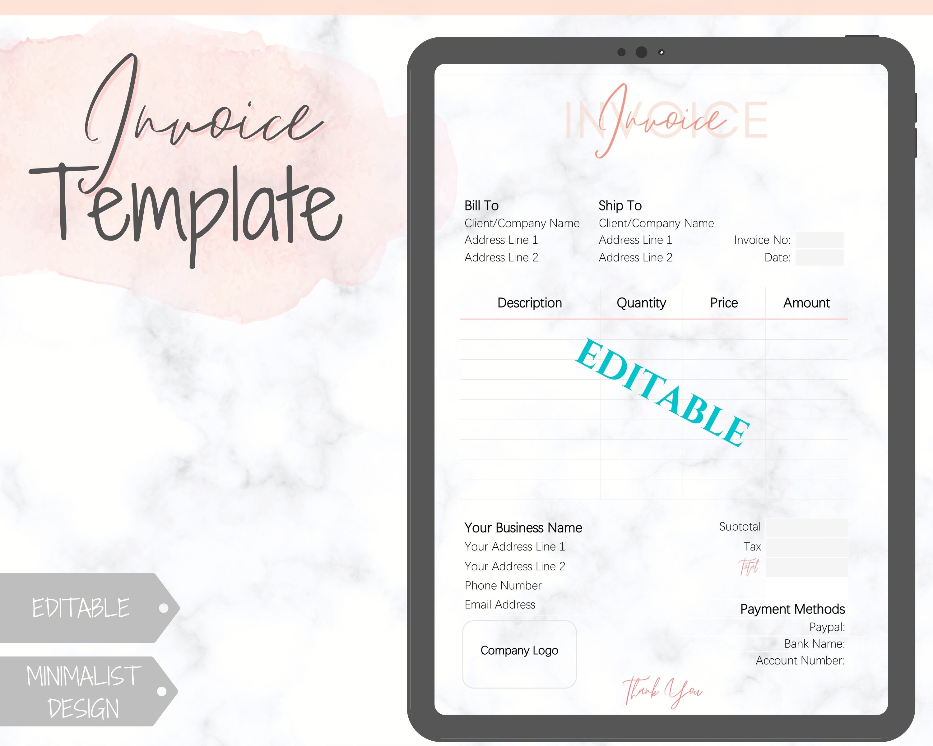 INVOICE TEMPLATE Order Form EDITABLE Custom Receipt Template | Etsy