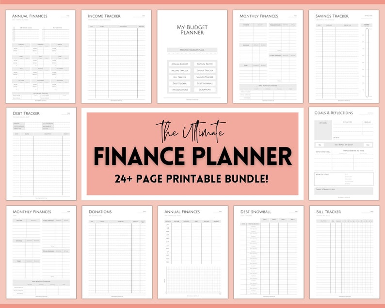 Finance Planner BUNDLE! Budget Planner Templates, Financial Savings Tracker Printable Binder, Monthly Debt, Bill, Spending, Expenses Tracker 