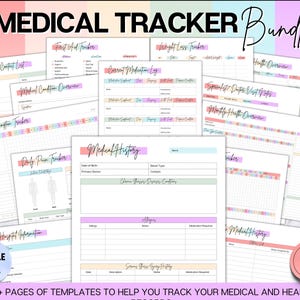 Medical tracker bundle, 50 Medical Binder pages, Medical Planner | Printable Medication, Symptom, Bill, Doctor Visits, Health Pain trackers