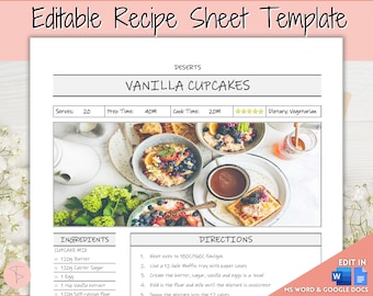 Plantilla de libro de recetas, Plantilla de hoja de recetas EDITABLE, Tarjetas de recetas, Carpeta de recetas mínima, Granja imprimible de 8.5x11, Diario del planificador de alimentos