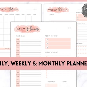Daily Planner, Weekly Planner, Monthly Planner Printable PACK! Planner Insert Sets, To do List, Productivity, Work Day, Hourly, A4 A5 Letter