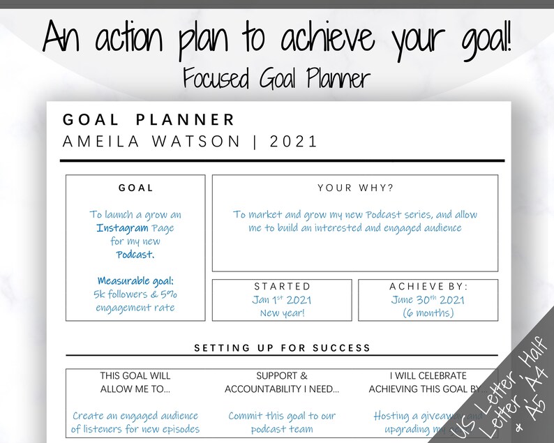 EDITABLE Goal Planner 2022 Goals Tracker Goal Planner Kit Etsy UK