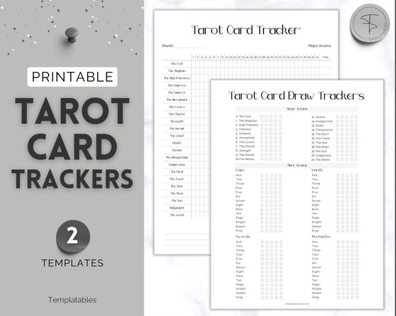 Tarot Card Trackers, Monthly Readings, Learn tarot card readings, Tarot Spreads, Beginner Tarot Planner workbook, Grimoire, Cheat Sheets