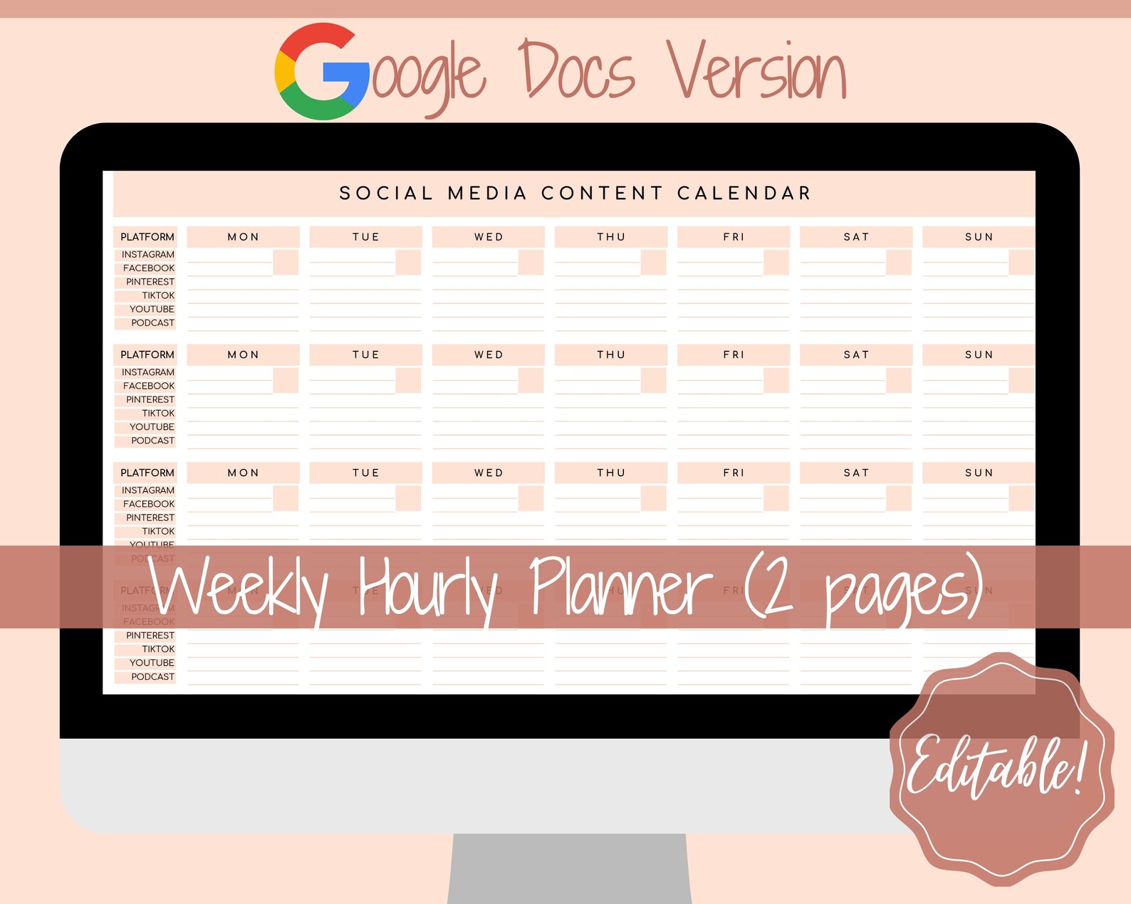 Social Media Planner Printable. Content Creation Calendar. - Etsy UK