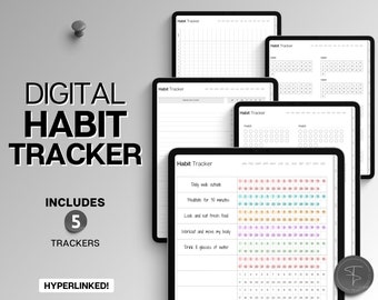 Digital Habit Tracker, GoodNotes Digital Planner, iPad Planner, Daily, Monthly, Yearly Habit Tracker, Simple Goal Tracker, Routine Tracker