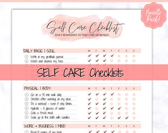 Self Care Checklist, Self-Care Planner, Selfcare Journal Tracker, Wellness Planner Printable, Daily Wellbeing, Mindfulness Mental Health Kit