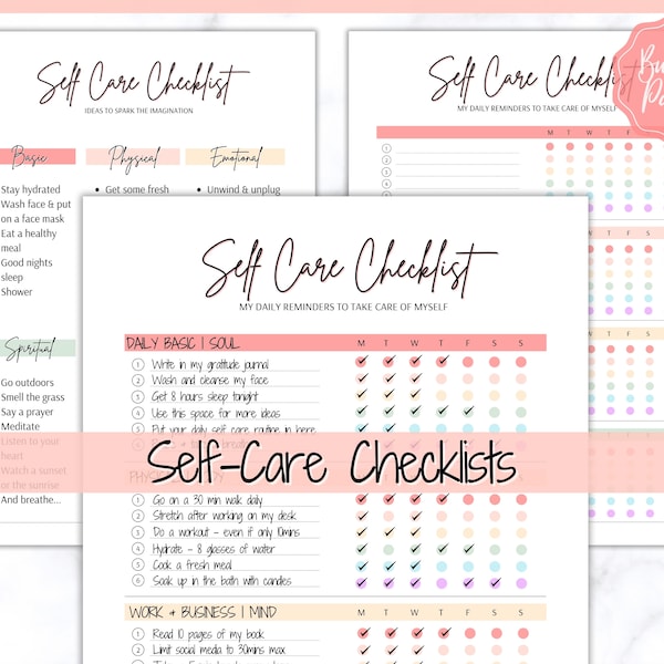 Self Care Checklist, Self-Care Planner, Selfcare Journal Tracker, Wellness Planner Printable, Daily Wellbeing, Mindfulness Mental Health Kit