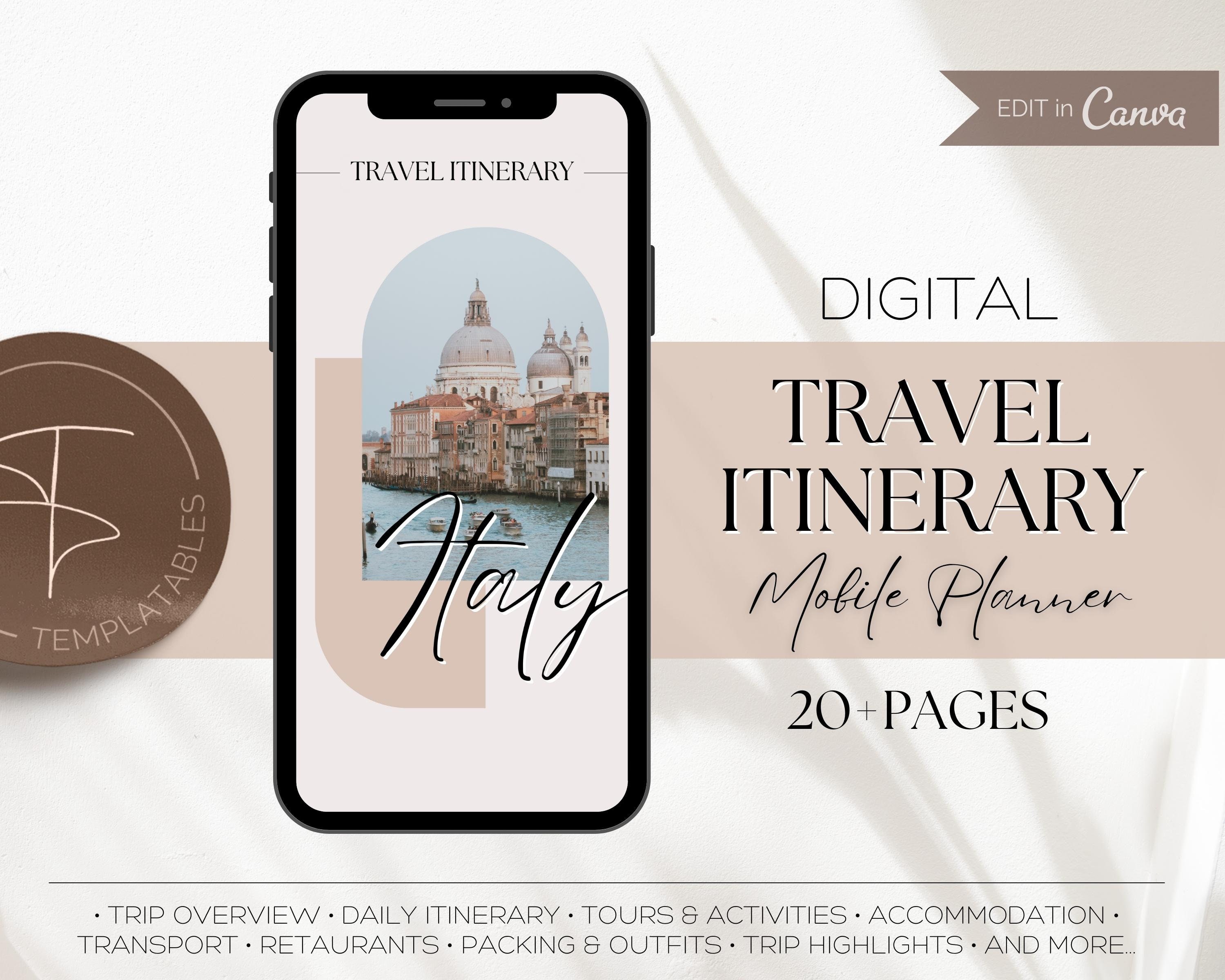 Travel Itinerary Template, Digital Travel Guide, Mobile Weekend Trip  Itinerary, Birthday, Girls Trip, Travel Agent Planner, Canva Template 