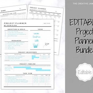 Project Planner Printable. EDITABLE Template BUNDLE, Work, Business, Student, Academic, Goal Planner, Gantt Timeline, Productivity Tracker