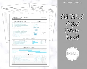 Project Planner Printable. EDITABLE Template BUNDLE, Work, Business, Student, Academic, Goal Planner, Gantt Timeline, Productivity Tracker