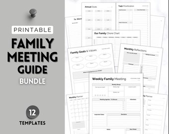 Family Meeting Guide, 12pg Printable Bundle with Meeting Agenda, Notes, Family Calendar, Household Planner, Home Organization, Mom Planner