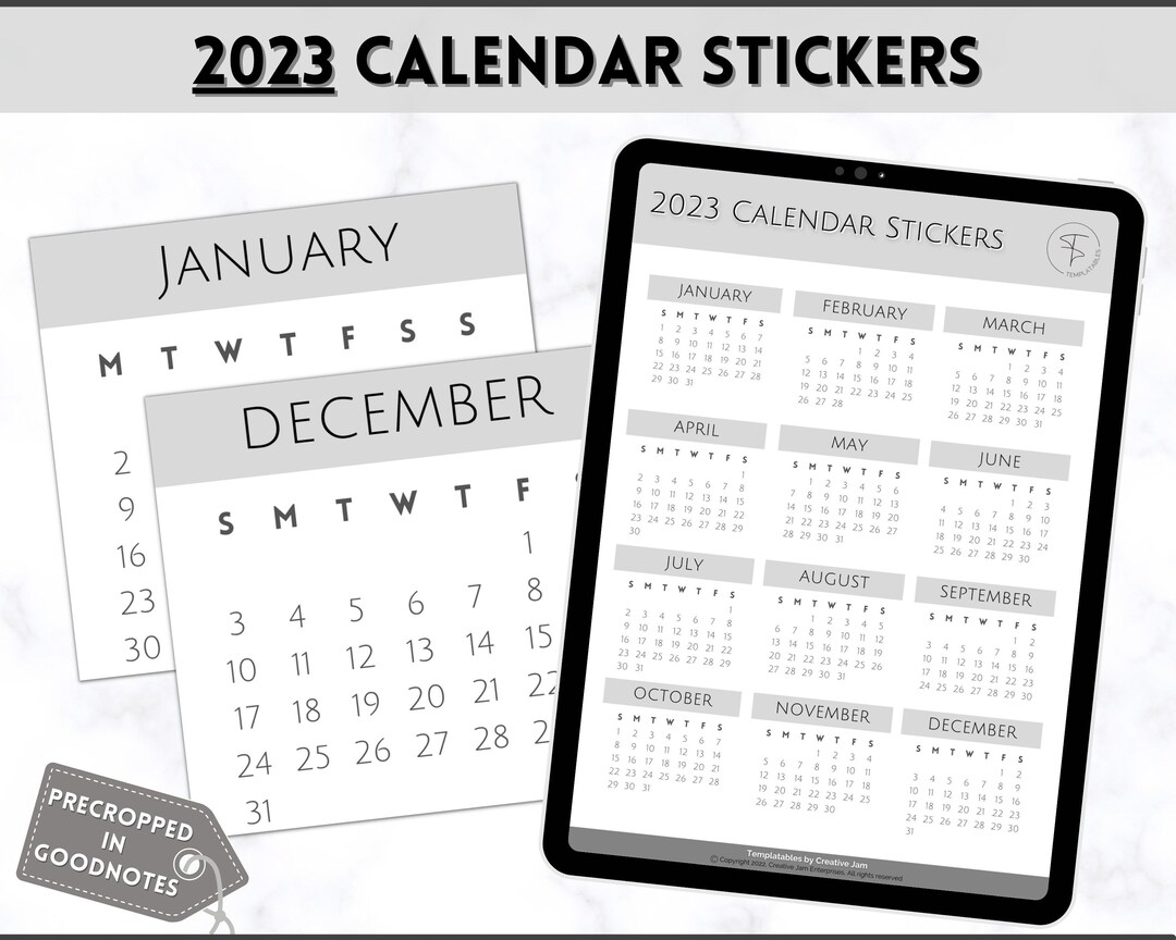 Mini Calendar Digital Planner Stickers, 2023 Digital Calendar Stickers