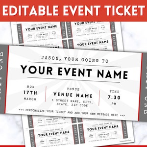 Event Ticket Template, EDITABLE DIY Event Printable, Surprise Getaway, Invitation, Christmas, Gift for him, Musical, Theatre Show, Concert