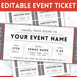 EDITIERBARE Event Ticket Vorlage, DIY Event Printable, Surprise Getaway, Einladung, Weihnachten, Geschenk für ihn, Musical, Theatershow, Konzert