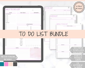 To do List Editable, Productivity Planner Checklist. Printable with Goal Planner, Weekly + daily planner, Daily To Do list & Agenda. Student