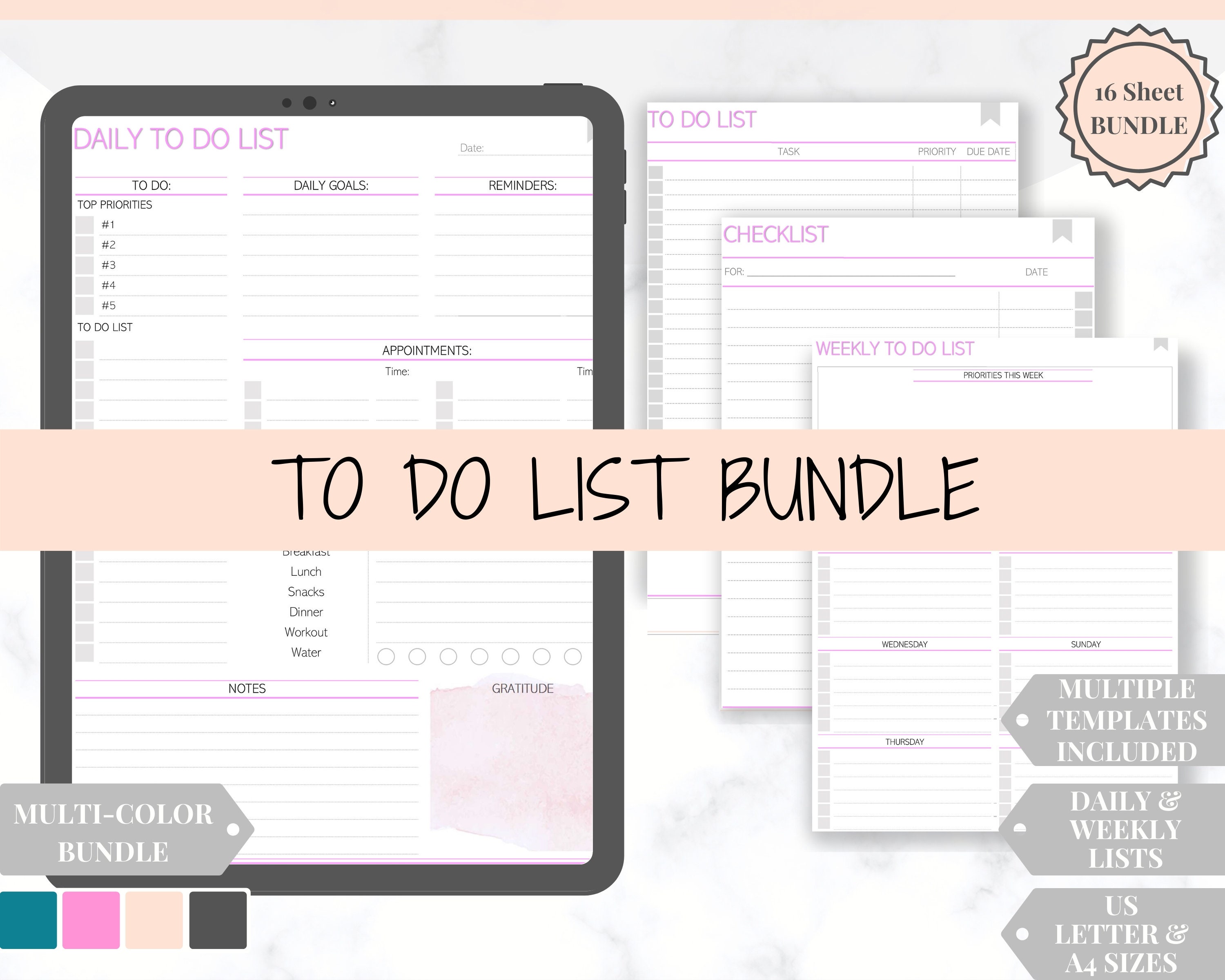 To Do List Editable, Productivity Planner Checklist. Printable With Goal  Planner, Weekly Daily Planner, Daily to Do List & Agenda. Student 