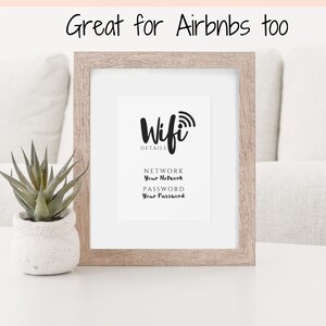 Znak hasła Wi-Fi, edytowalny szablon znaku Wi-Fi do druku, znak Be Our Guest, znak hasła Wi-Fi, pokój gościnny Airbnb, sztuka ścienna, wystrój, Wi-Fi zdjęcie 5