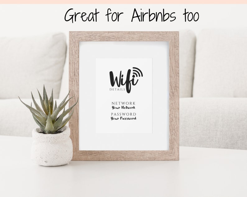 Znak hasła Wi-Fi, edytowalny szablon znaku Wi-Fi do druku, znak Be Our Guest, znak hasła Wi-Fi, pokój gościnny Airbnb, sztuka ścienna, wystrój, Wi-Fi zdjęcie 5