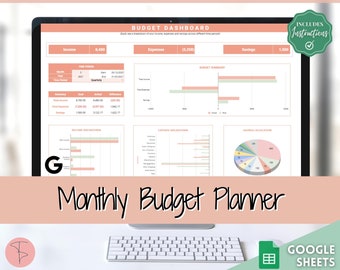 Monthly Budget Template, Google Sheets Budget Planner, Easy Budget Spreadsheet, Automated Paycheck Financial Planner, Expenses Savings Excel