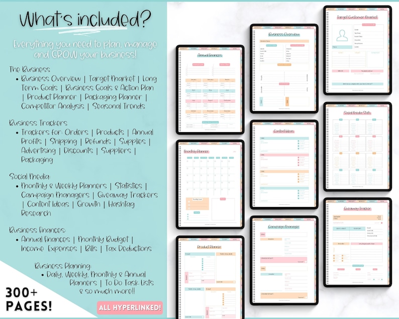 Digital Small Business Planner, Undated Trackers, Social Media, Finances, GoodNotes Digital Journal, Monthly, Weekly, Side Hustle, iPad image 2