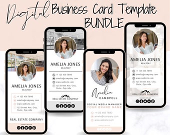 Digital Business Card Template BUNDLE! DIY logo & photo! Editable Canva Design. Modern, Realtor Marketing, Real Estate, Realty Professional