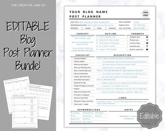 Blog Post Planner Templates! EDITABLE Blogger Bundle! Blog Planner, Content Strategy, Blogging Kit, Content Creator, Social Media