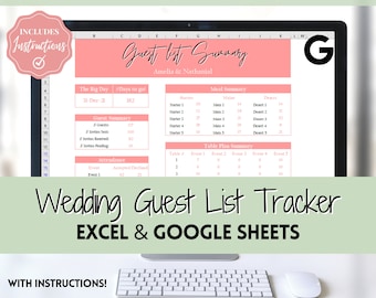 Hochzeit Gästeliste Planer Spreadsheet! Gästelisten-Tracker, Google Sheets & Excel, Gast-RSVP, Diätplaner, Tischplan, Geschenk, Event