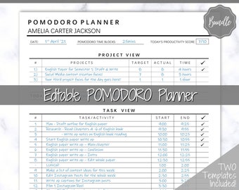 Editable POMODORO Planner, Productivity Planner Pages, Student Project Planner, Printable To Do List, Daily Pomodoro Time & Task Tracker