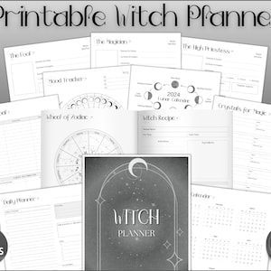 Printable Witch Planner, 2024 Witchy Journal, Moon Calendar, Tarot Journal, Spell Book, Grimoire, Witchcraft, Witchy stuff, Goth Witch Kit