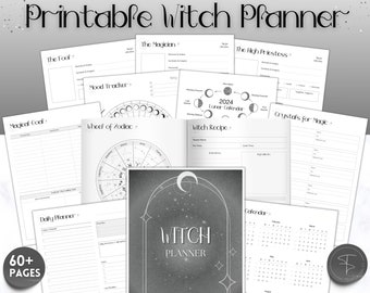 Printable Witch Planner, 2024 Witchy Journal, Moon Calendar, Tarot Journal, Spell Book, Grimoire, Witchcraft, Witchy stuff, Goth Witch Kit