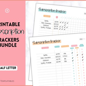 HALF LETTER Subscription Tracker Printable, Expense Tracker, Budget Planner, Monthly Membership Log, Annual Bill Organizer, Finance, Planner