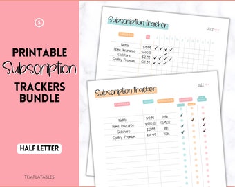 HALF LETTER Subscription Tracker Printable, Expense Tracker, Budget Planner, Monthly Membership Log, Annual Bill Organizer, Finance, Planner