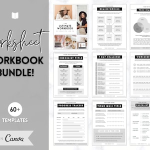 WORKSHEET Template Bundle! Canva Workbook Templates, eBook, Lead Magnet, Coaches, Opt In, Charts, Checklists, Planners, Webinar, Challenges