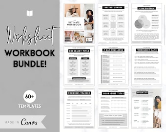 WORKSHEET Template Bundle! Canva Workbook Templates, eBook, Lead Magnet, Coaches, Opt In, Charts, Checklists, Planners, Webinar, Challenges