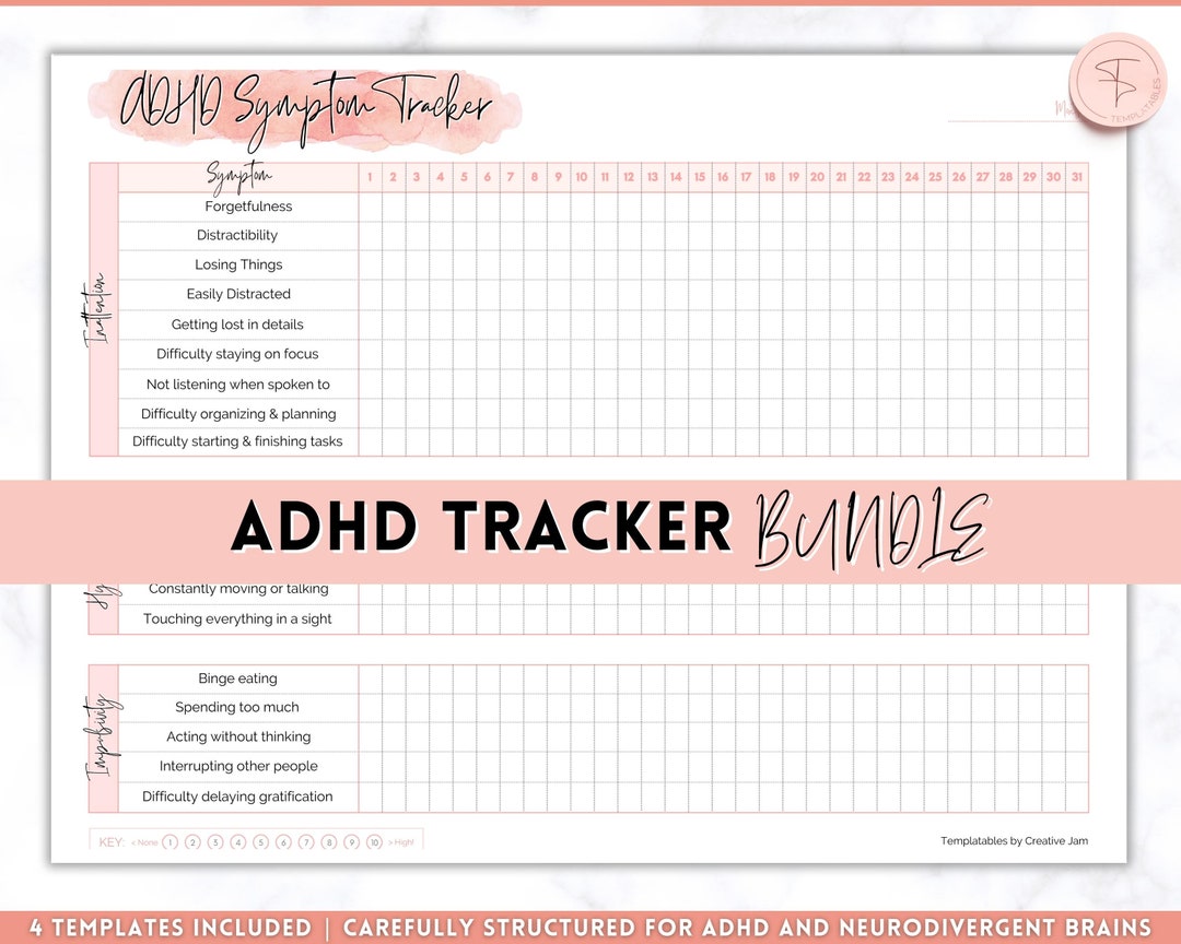 ADHD Tracker BUNDLE! Monthly Symptom Tracker, Behavior Tracker, Hygiene ...