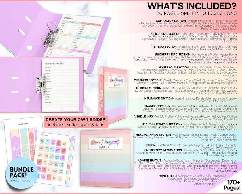 The ULTIMATE Home Management Binder Bundle! 170pg Colorful Household ...