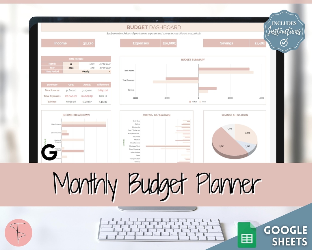 Monthly Budget Template, Google Sheets Budget Planner, Easy Budget ...
