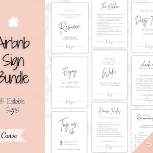 PAKIET Airbnb Sign! Edytowalne szablony, Znak hasła Wi-Fi, Książka powitalna, Zasady domu, Gospodarz Airbnb, Wynajem wakacyjny, Znak Check Out