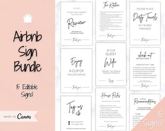 15 affiches Airbnb ! Ensemble de modèles modifiables, signe de mot de passe Wifi, livre de bienvenue, règles de la maison, hôte Airbnb, location de vacances, signalisation de départ