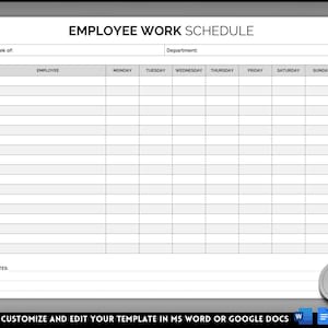 Employee Work Schedule, EDITABLE Employee Time Sheet Template, Weekly ...