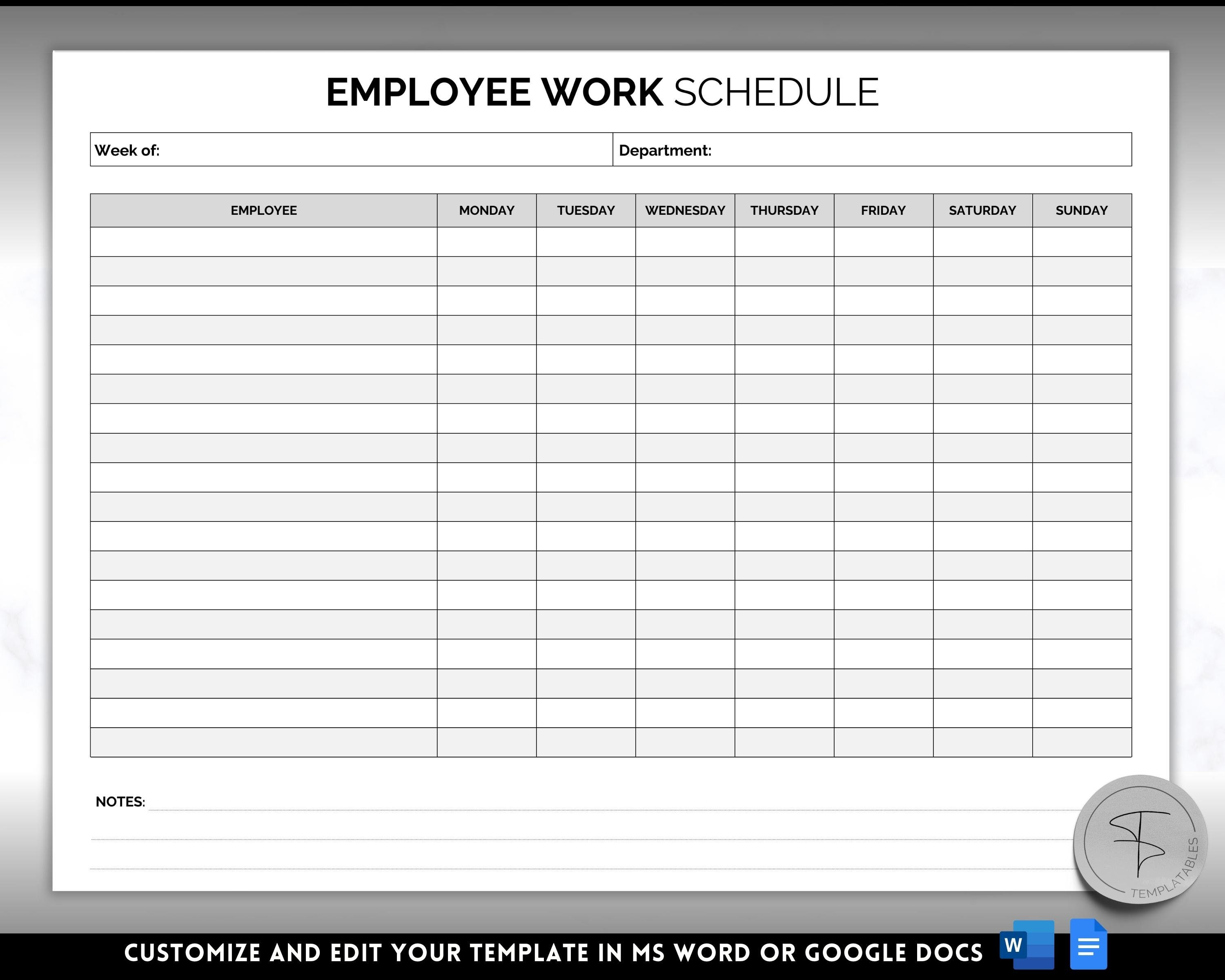 Employee Work Schedule EDITABLE Employee Time Sheet Template Weekly 