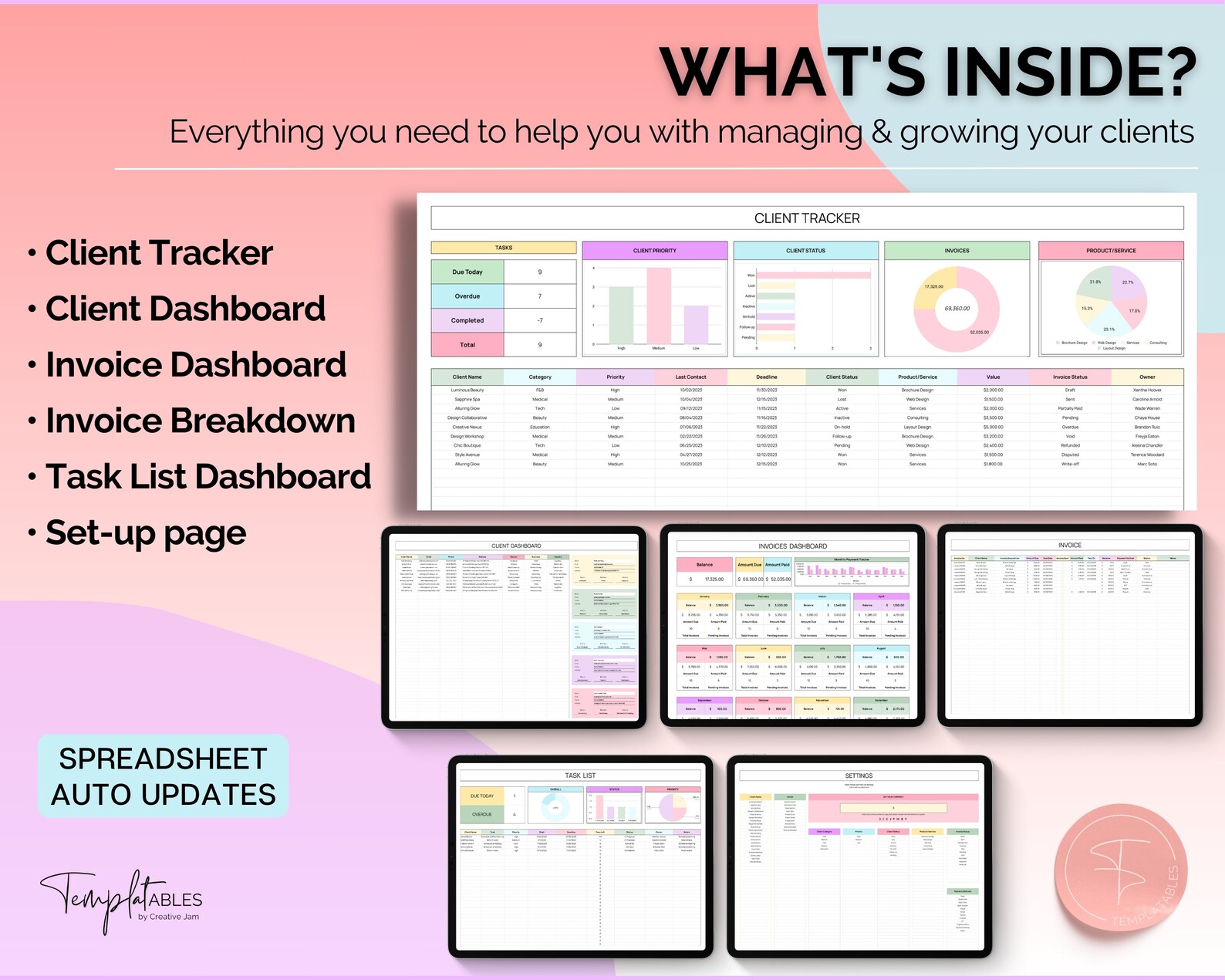 Client Task Log COLORFUL Client Tracker Spreadsheet, CRM Tracker, Small Business Owner ...