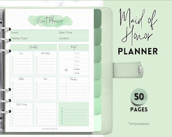 50pg Maid of Honor Planner,Matron of Honor Wedding Planner bundle, MOH Binder Book, Checklist, To Do List, Bridal Shower, Bachelorette