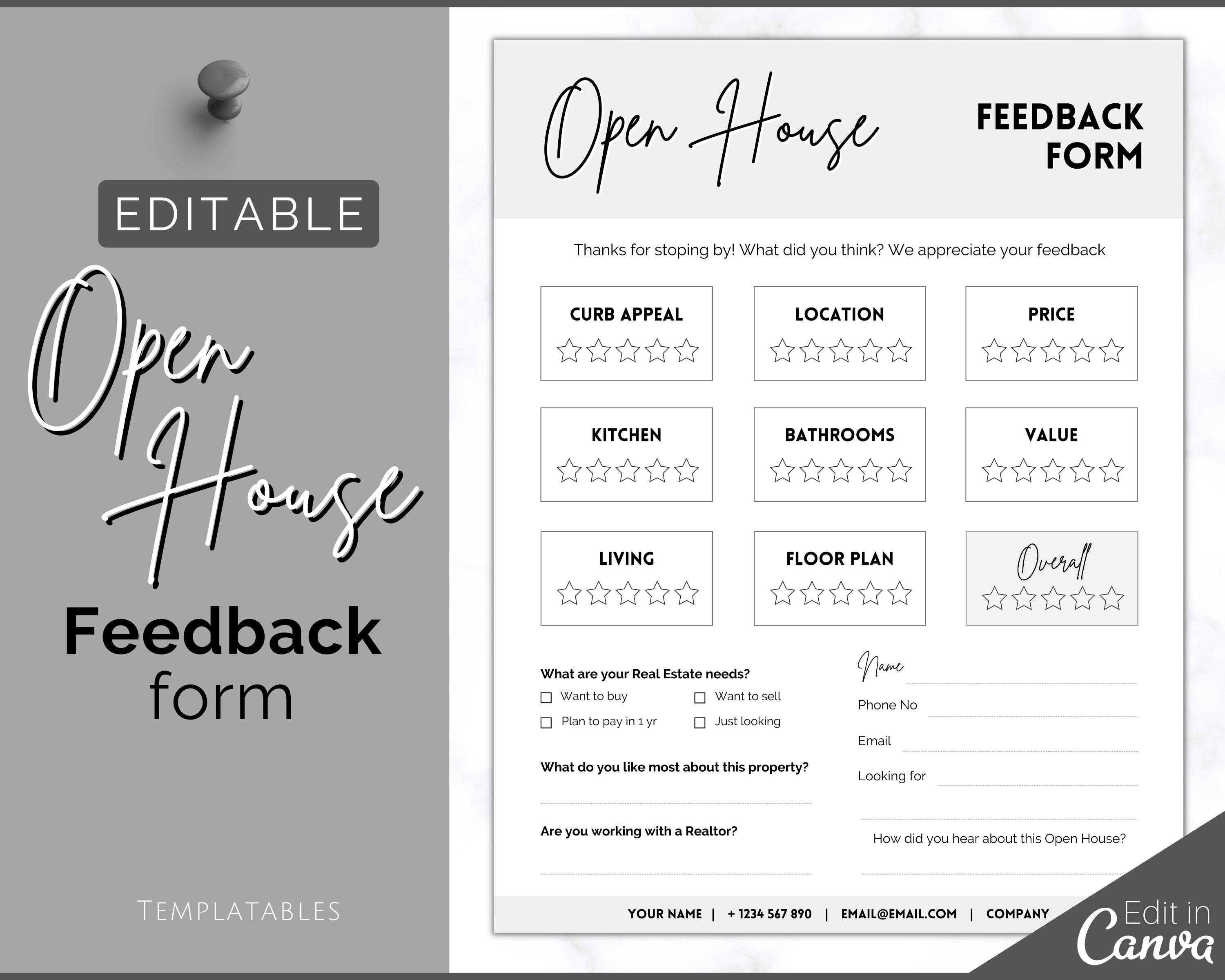 EDITABLE Open House Feedback Form Open House Template for Etsy EDITABLE Open House Feedback Form Open House Template for Etsy