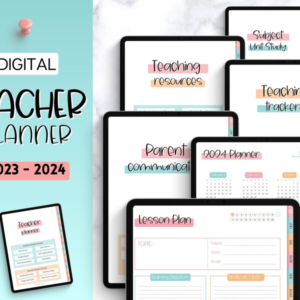 Digital Teacher Planner, 2023 & 2024 Academic Planner, Lesson Plan Template, iPad Planner, GoodNotes, Teaching, Substitute Report Templates