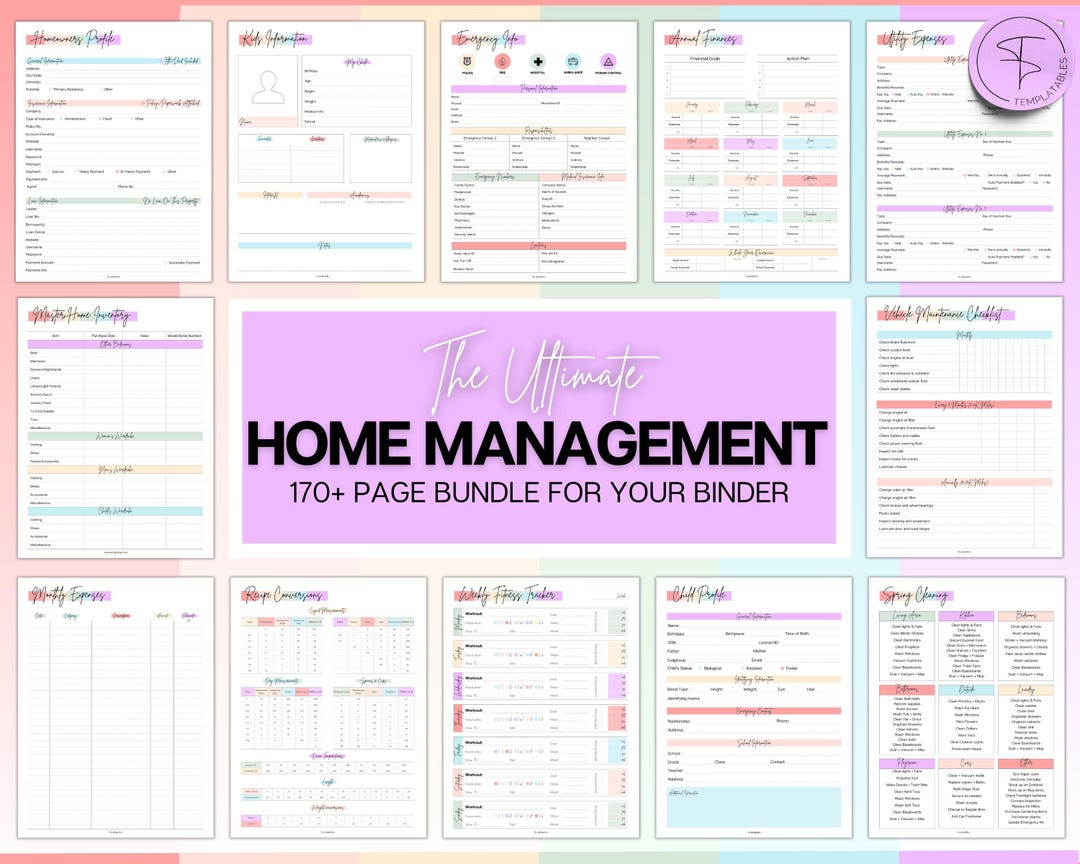 The ULTIMATE Home Management Binder Bundle! 170pg Colorful Household ...