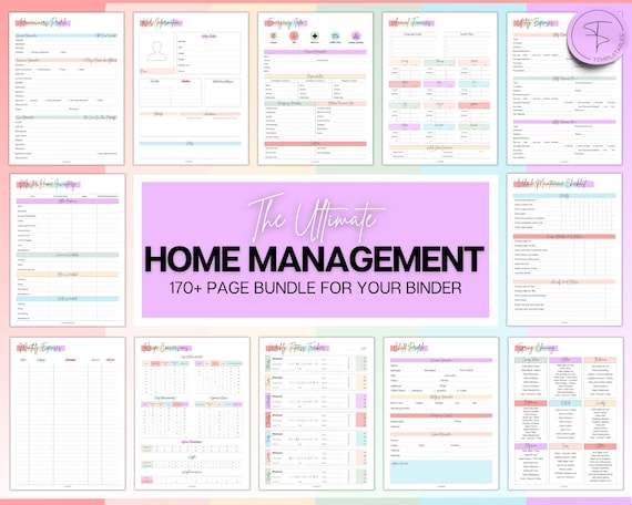 The ULTIMATE Home Management Binder Bundle! 170pg Colorful Household Planner, Cleaning, Emergency, Budget, Meal planners & checklists, Life