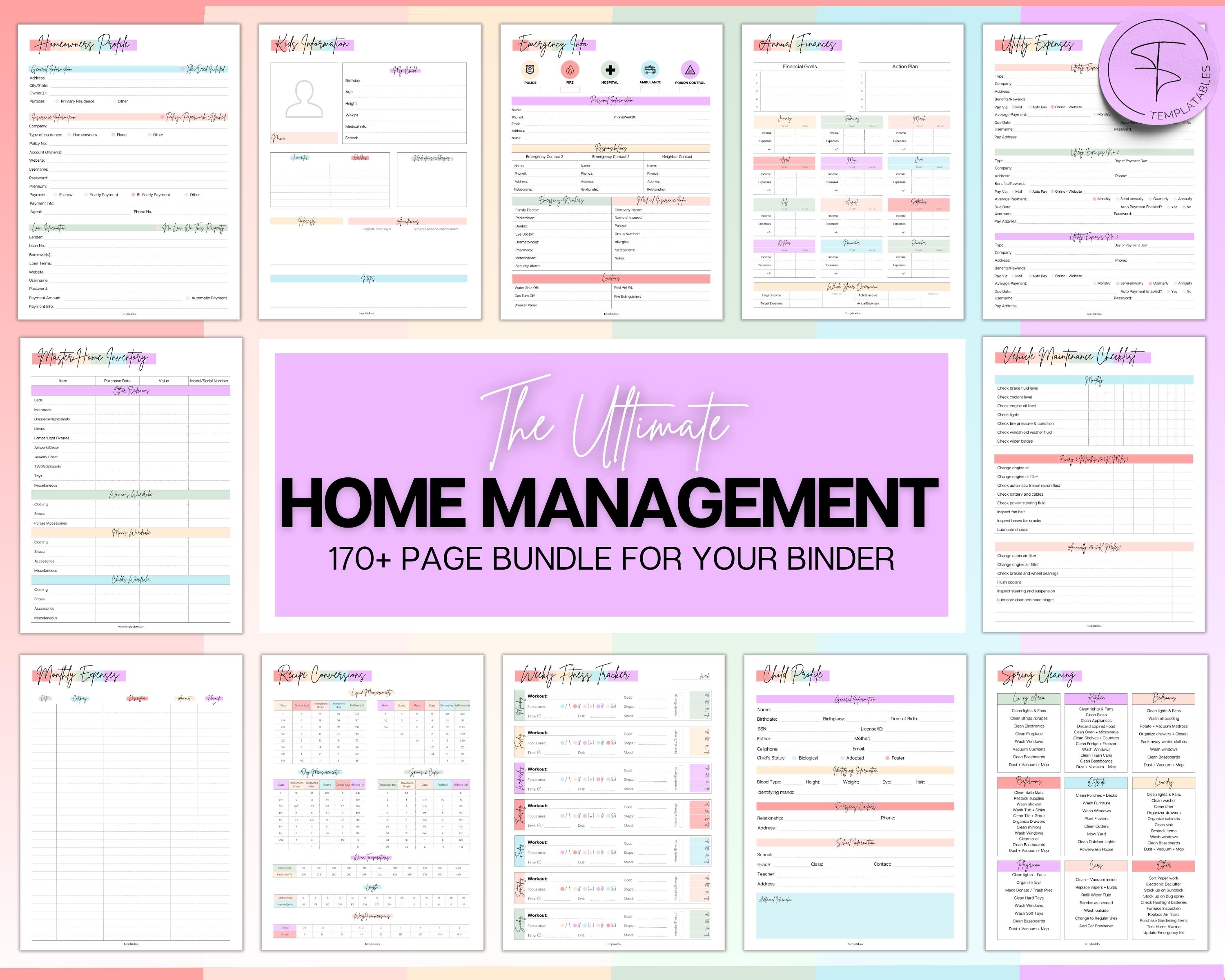 The ULTIMATE Home Management Binder Bundle! 170pg Colorful Household ...