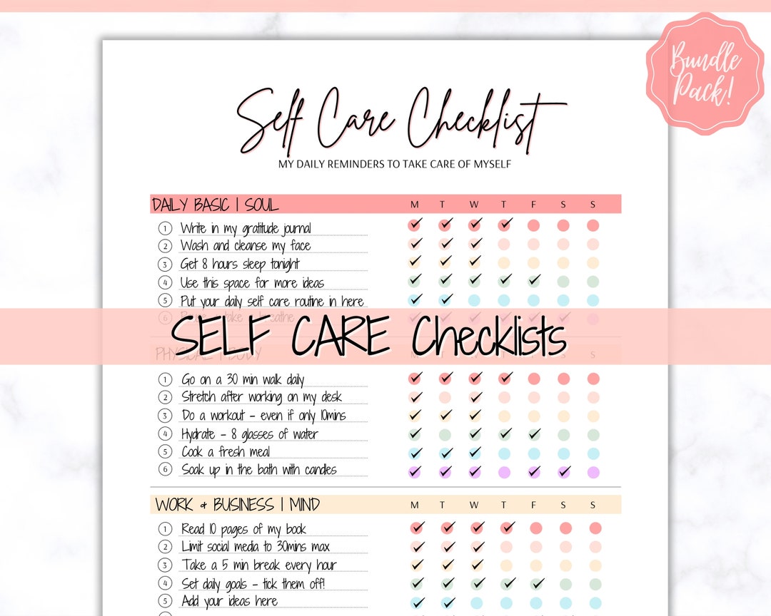 A5 Wide Self Care Checklist Tracker, Self Help Journal, Daily