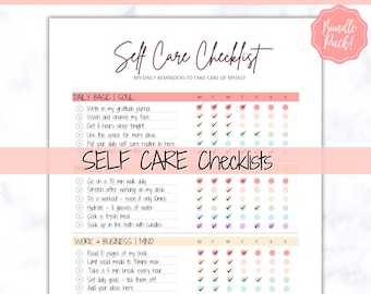 Self Care Checklist, Self-Care Planner, Selfcare Journal Tracker, Wellness Planner Printable, Daily Wellbeing, Mindfulness Mental Health Kit